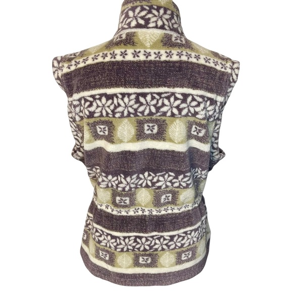 Vintage 80s 90s REI Fuzzy Cinch Waist Vest Leaf Motif Zip Front Size L - Picture 7 of 10